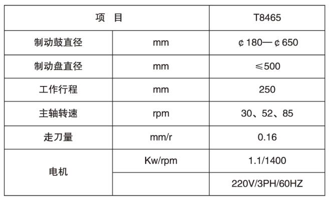 制動(dòng)鼓盤(pán)車(chē)床參數(shù)